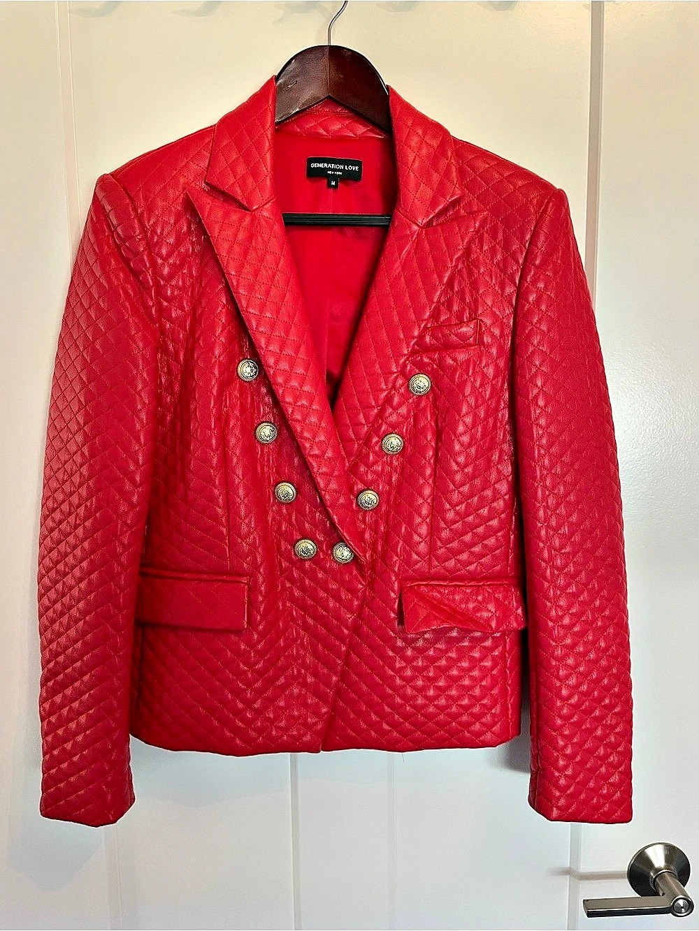 Generation Love Quilted Double-Breasted Jacket in Red Size Medium